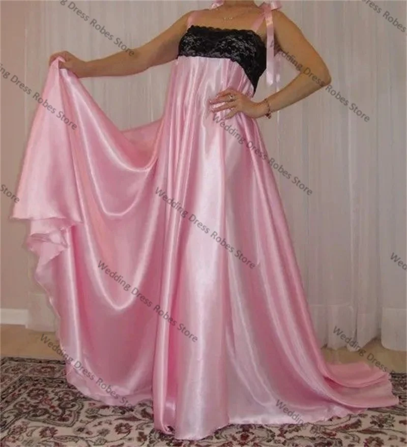 

Pink Silk Satin Women Sleepwear Pajamas Wedding Night Dresses Strap Sleeveless Lace Photoshoot Custom Made Prom Party Gown