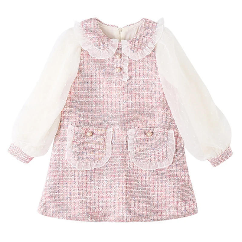 

Spring Autumn Girls Dresses Kids Princess Clothes Plaid Doll Collar Party Teens Baby Fashion Cute 4 6 8 10 12 14 Years