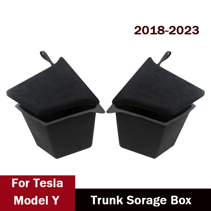 

For Tesla Model Y 2017-2023 2022 Trunk Side Storage Bins Cargo Compartment Liners TPE Box Boot Organizer Bucket With Carpet Lids