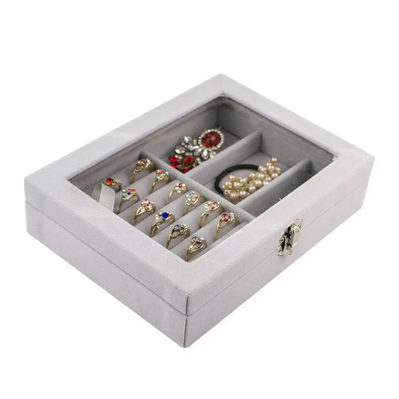 

Pink Flannel Jewelry Organizer Large Capacity Jewelry Storage Box Luxury Ring Earrings Display Cabinet Dustproof Jewellery Box