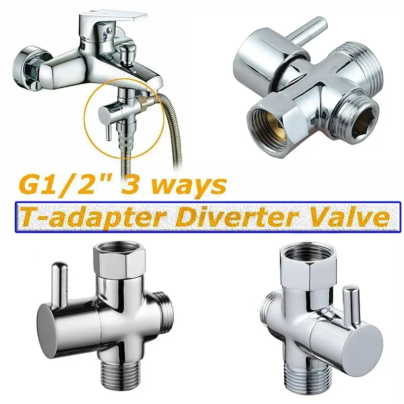 Diverter Valve T Adapter Valve G7/8" G1/2" Diverter Valve 3 Way T-Adapter Converter for Shower Brass Water Tap
