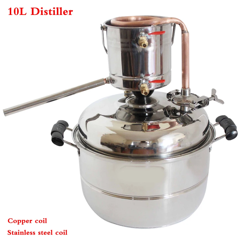 3 gas/10L Whisky Water Distiller Moonshine Still Stainless/Copper Tube Keg Wine DIY Household Distillation Boiler Kit