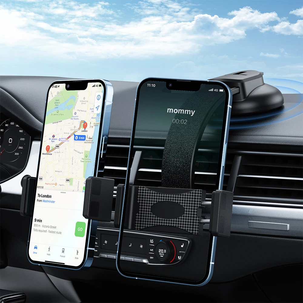 Car Phone Holder 360° Rotatable Dashboard Strong Suction Cup Dual-Chuck Phone Holder Universal Car Mobile Phone Mount for iPhone