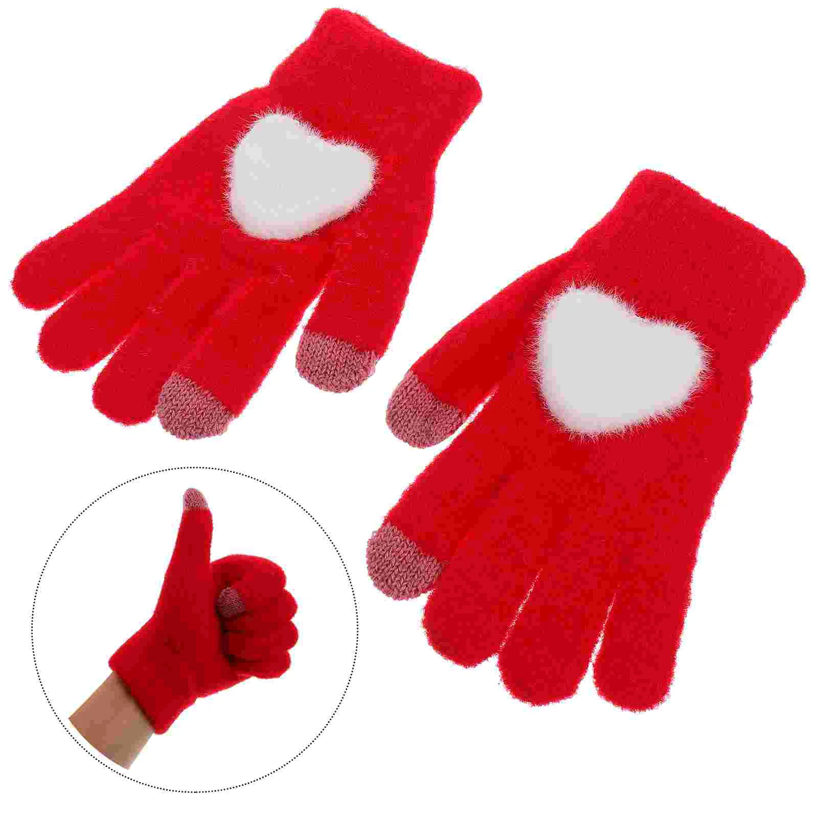 

1 Pair Heart Knitted Wind-proof Gloves Winter Outdoor Full Finger Warm Gloves