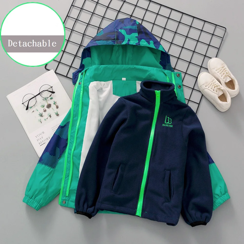 

Boys Camo Hiking Suit School Kids Waterproof Detachable Zip Jacket+Inner Fleece Coat Top Sets Child Outfit Tracksuit 3-16 Years