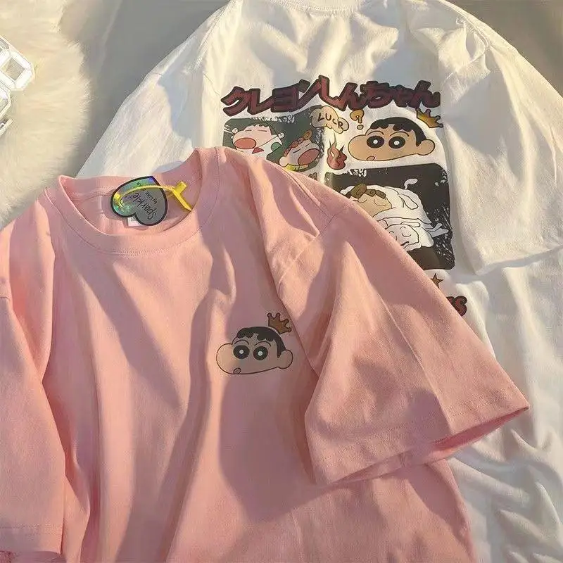 

Kawaii Мультфильм Crayon Shin Chan летняя свободная облегающая футболка аниме Ins с коротким рукавом Повседневная одежда прекрасный подарок для девочек