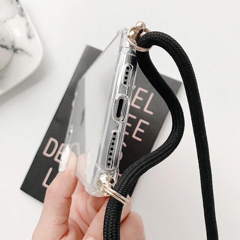 Luxury Crossbody Necklace Lanyards Cord Transparent Phone Case For iPhone 13 12 11 Pro Max Mini X XR XS SE 6 7 8 Plus Soft Cover 6