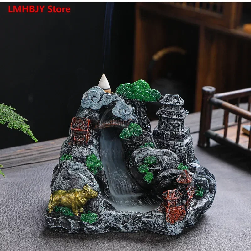 

LMHBJY Creative High Mountain Flowing Water Backflow Incense Burner Crafts Decoration Resin Backflow Sandalwood Burner