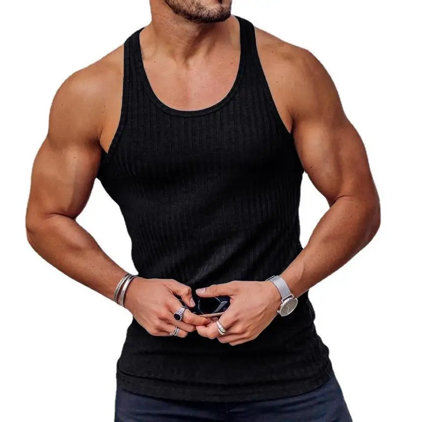 Men's Vest Sleeveless T-shirt 7 Solid Color Fitness Black Sports and Leisure Street I-shaped Top Cotton Slim Tank Top 2