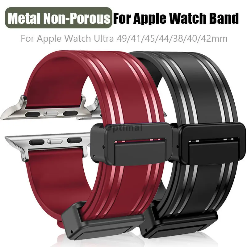 

Metal non-porous for apple watch ultra 2 49mm 41mm 45mm 40mm 44mm Silicone bracelet for iwatch 9 8 7 se 6 5 4 TPU band 42mm 38mm