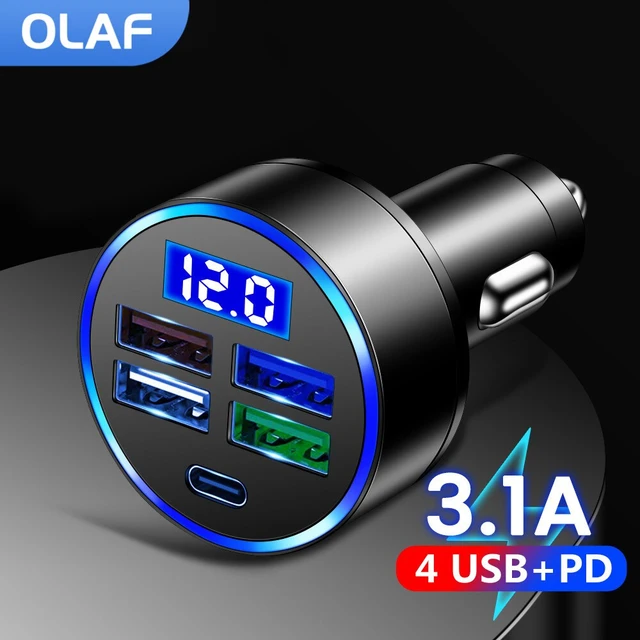 Cargador coche de carga rápida con doble usb, 3.1A, 15W y cable USB C