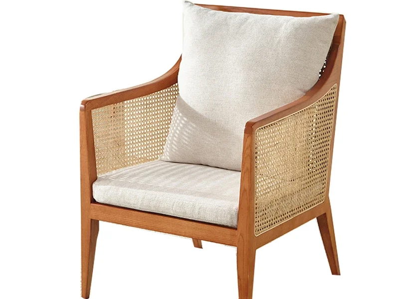 

Стул ротанговый из трех предметов, для балкона и отдыха в скандинавском стиле ретро, из твердой древесины, Одноместный стул из ротанга