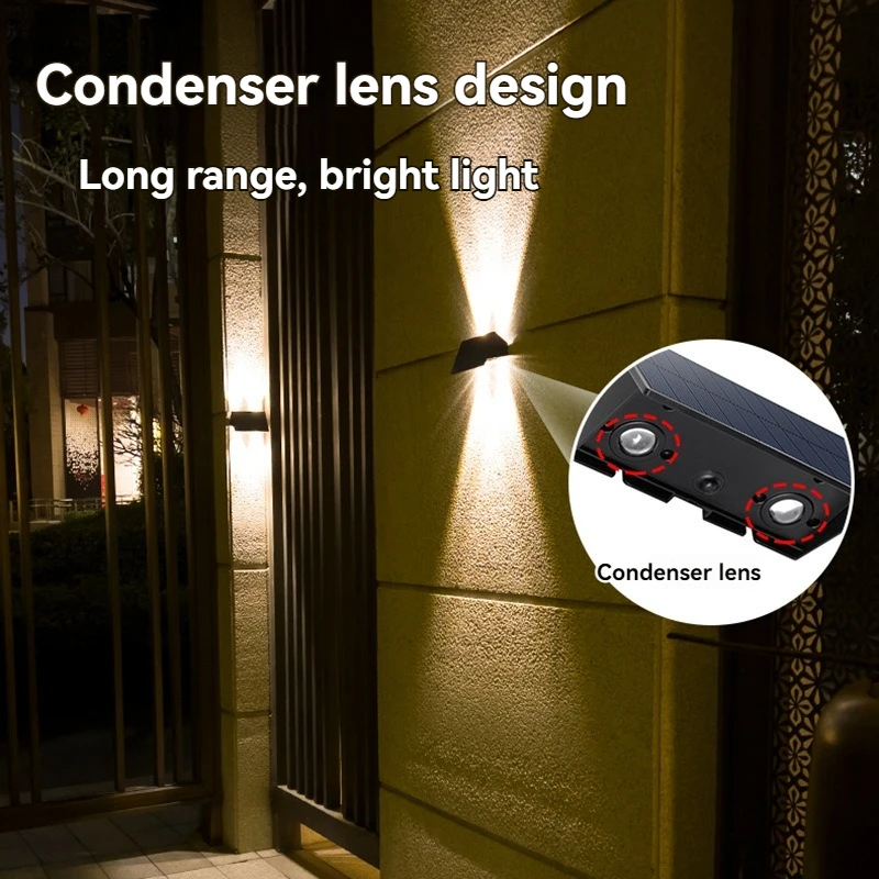Outdoor Solar Powered Fence Wall Mount Lights Up and Down LED Decorative Waterproof Yard Lamps for Outside Deck, Stair, Backyard