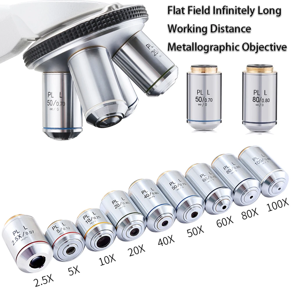 

PL L 2.5X/5X/10X/20X/40X/50X/60X/80X/100X, длинное рабочее расстояние, бесконечный металлографический микроскоп, биологическая цель