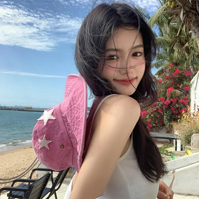 Žhavý výprodej růžových retro klobouků s velkou krempou, punkových hvězd Y2K, letních venkovních, slunečních, horolezeckých, kovbojských, ležérních, jazzových_voghion.com