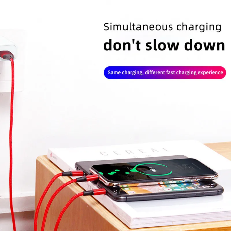 Lovebay 3 in 1 Fast Charging Cable USB to Micro Type C IOS Cable For iPhone Mobile Phone Multi Charger Cable Nylon Cord