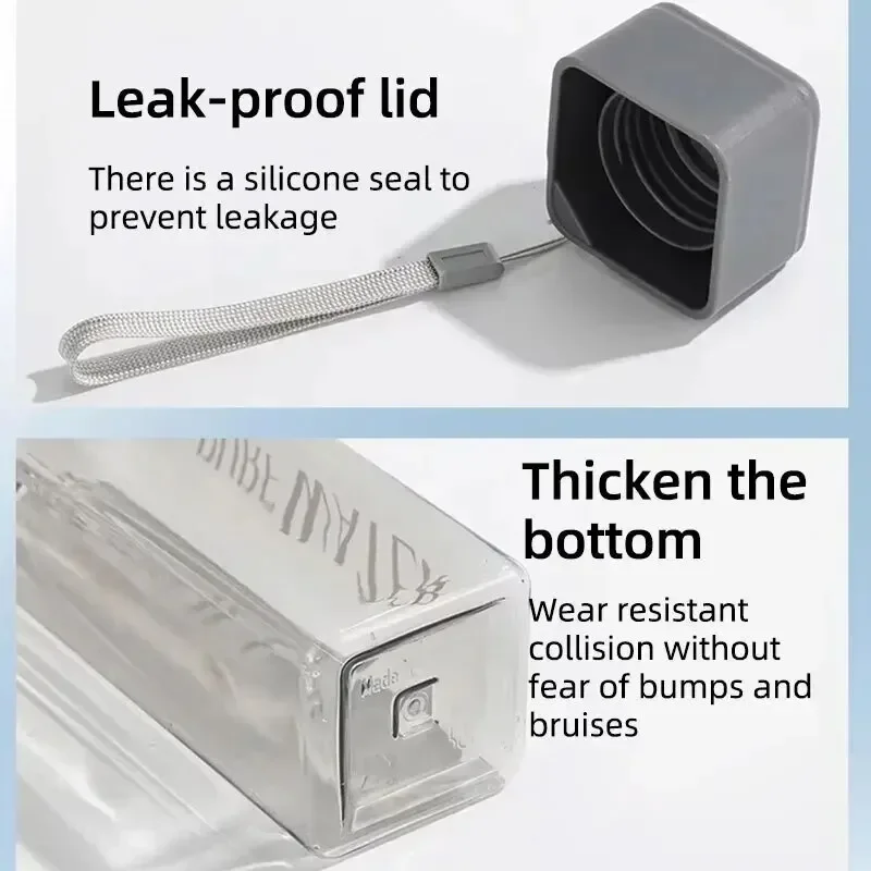 1pc 500ml Clear Square Drinking Glass in Matte Plastic Portable Water Bottle with Milk Cable for Outdoor Sports Sports Gym