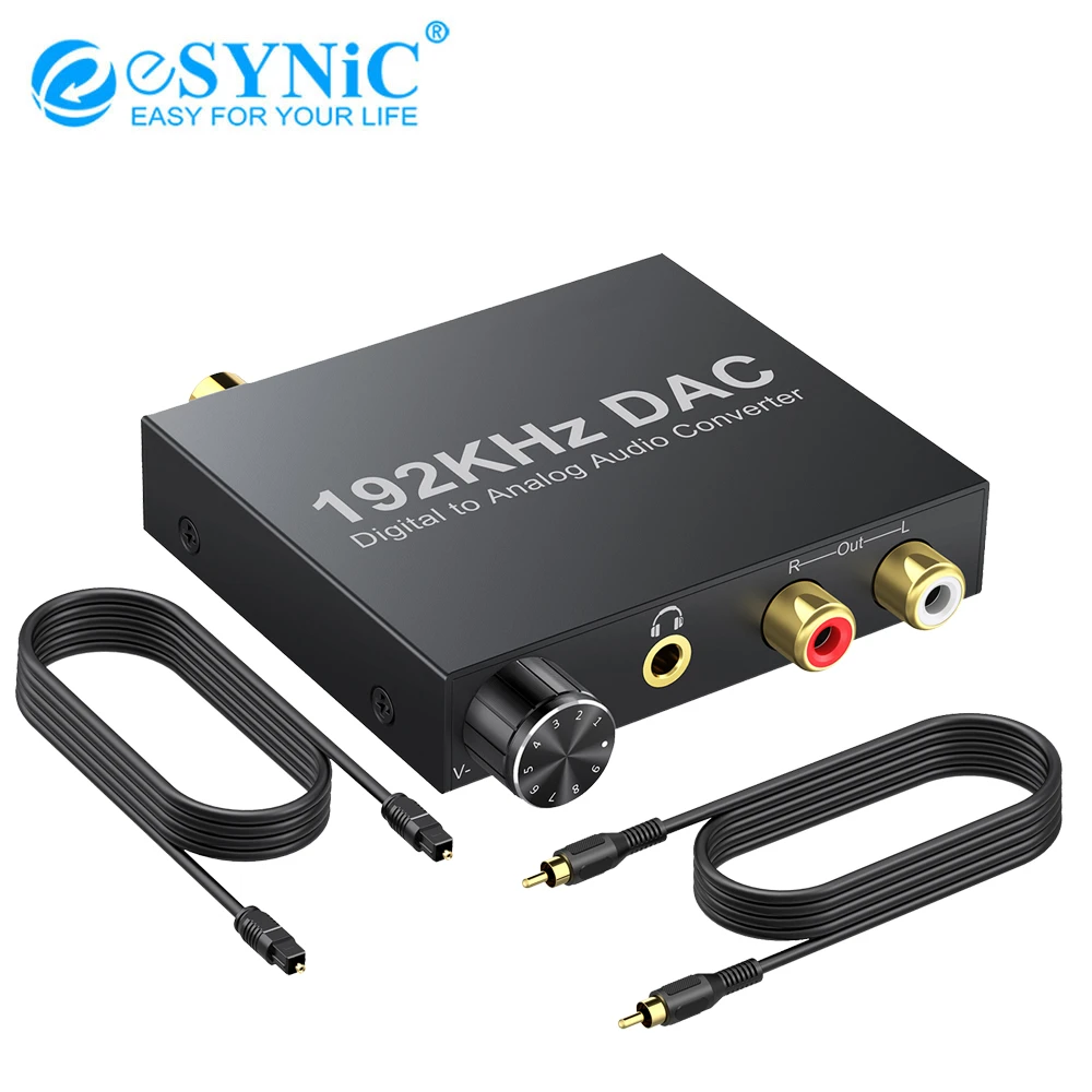 ESYNiC convertidor Digital a analógico, adaptador de Audio 192kHz, DAC Coaxial, SPDIF, Toslink a estéreo analógico, L/R, RCA, Jack de 3,5mm|Conversor de digital a analógico| -