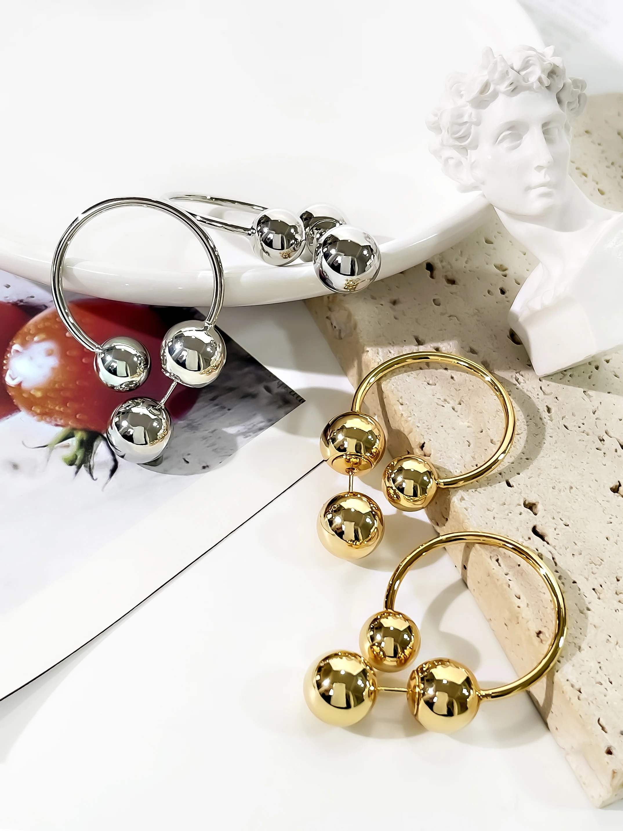 Earrings Peri'sbox European and American Irregular Geometric Front Back Triple Ball for Women Jewelry geometric earrings