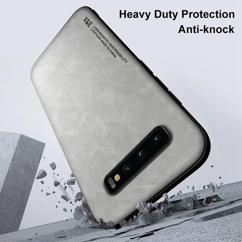 Phone Case Case For Samsung S10 S9 Plus Note 10 Plus A56 A36 A26 A16 A55 A35 A15 Luxury Leather Cover Metal Plate Support Car Hold