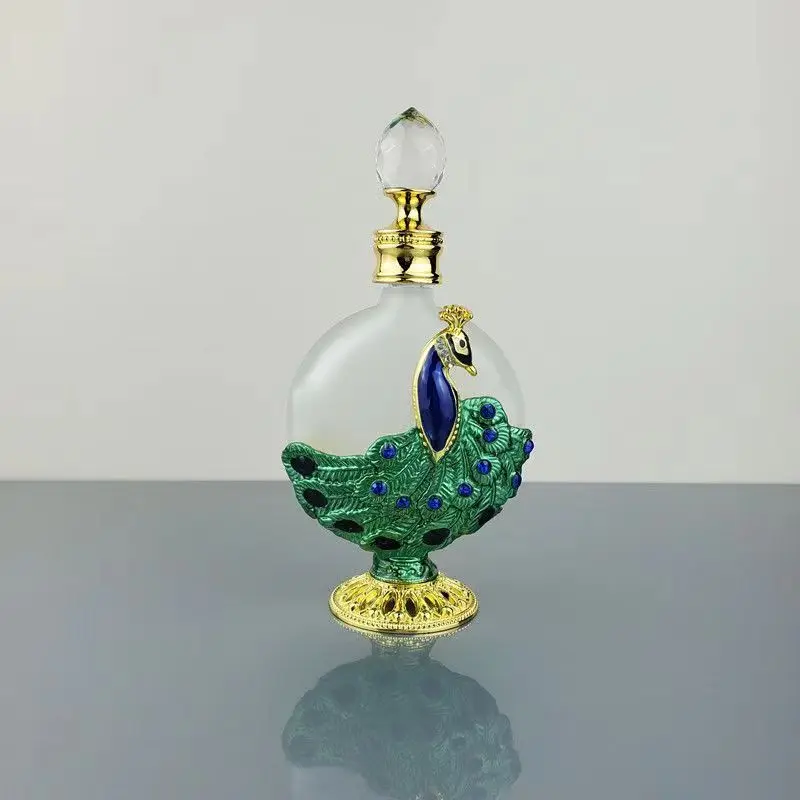 1pc Peacock Design Perfume Bottle Creative Essential Oil Bottle Liquid Holder, Size: 3.10, Gold