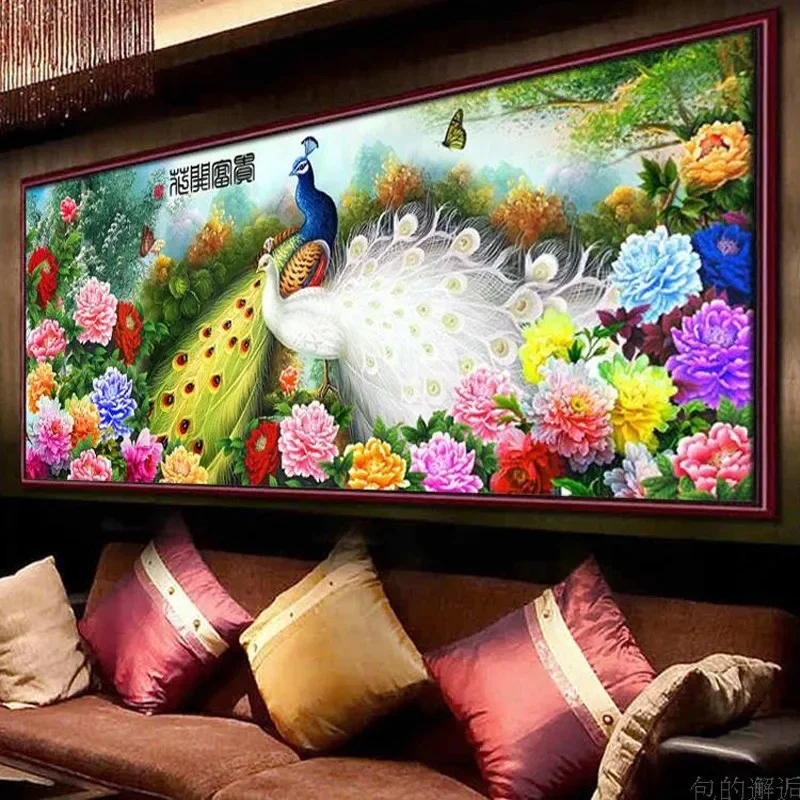 Cross Stitch Kit Peony Embroidery Kit DIY Peacock Peony Cross stitch Sets For Embroidery kits Blossoming Cross-Stitch Wall Home Decro