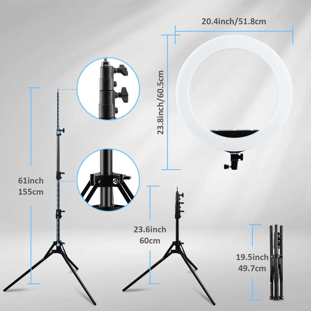 Fosoto FT-21N 21 Inch LED Photography Light Dimmable USB Charge Ring Lamp with Tripod Remote For Makeup Youtube Lighting 4