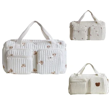Borsa per mamma trapuntata Tulip Borsa per pannolini per orsi di cartone animato di grande capacità con versatile borsa a tracolla portatile per maternità e cura del bambino 1