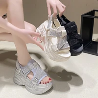 8.5CM Platform Sandals Women Bling Wedge High Heels Summer Rhinestone Hook Loop Chunky Sandalias Beach Slippers Zapatos Mujer - Image 6