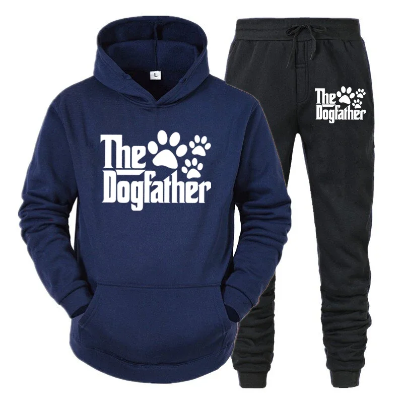 thumbnail image 1 of Sudadera con capucha y pantalón de manga larga con estampado divertido de pata de perro para hombre, conjunto de 2 piezas para amantes de los perros "The Dogfather", 1 of 5
