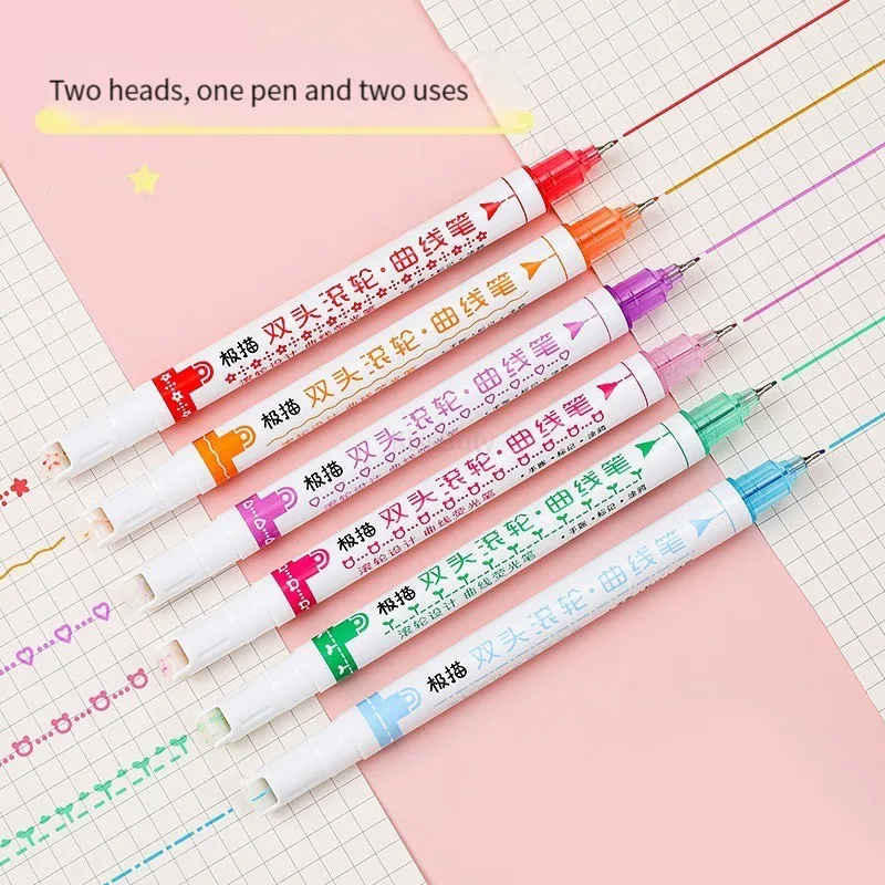 6/3pcs Line Pattern Outline Marker Pen Colored Curve Highlighter Pen Set  Flowning Funny Multi-colored Stylo Fine Tip Art Canetas - AliExpress