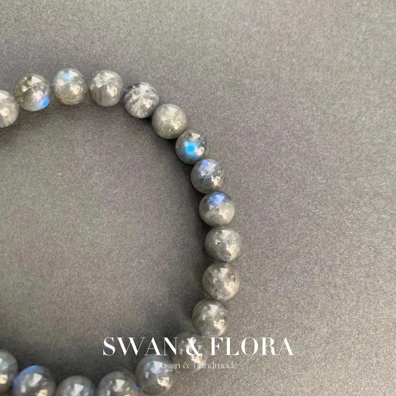 Bracelet Perles Labradorite Naturelle Fait Main - Sur Mesure, Sans Fermoir, Reflets Bleus/blancs