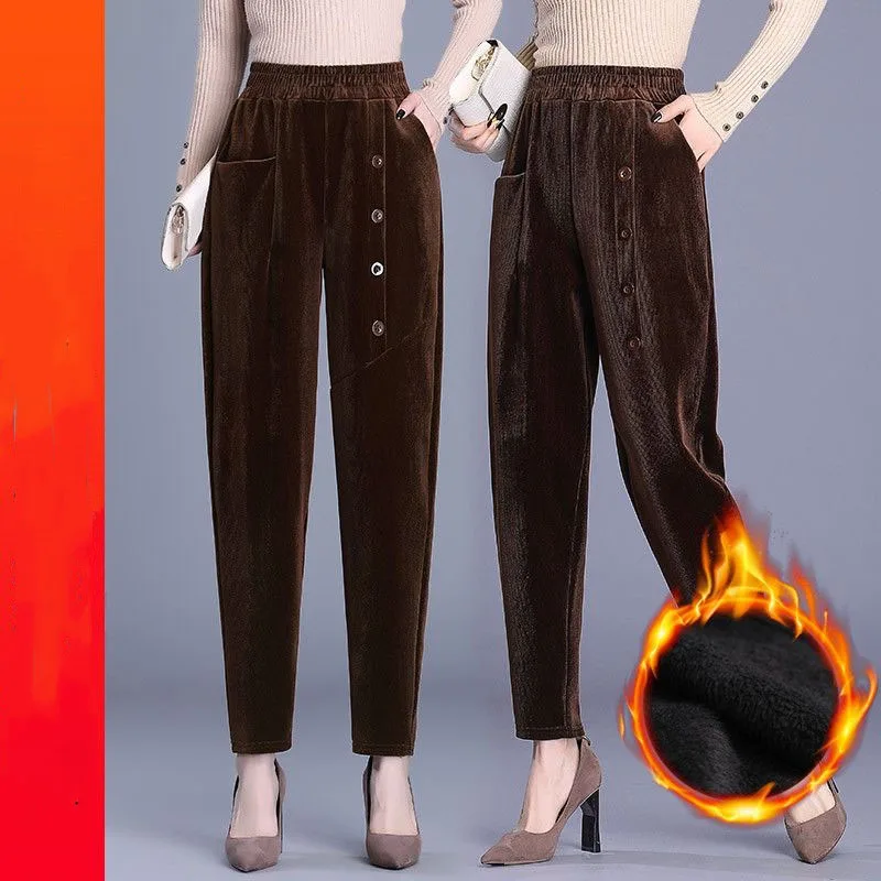 Autumn Winter New Women's Fashion Simplicity Solid Color Pockets Button Commute All-match Loose High Waist Casual Harem Pant