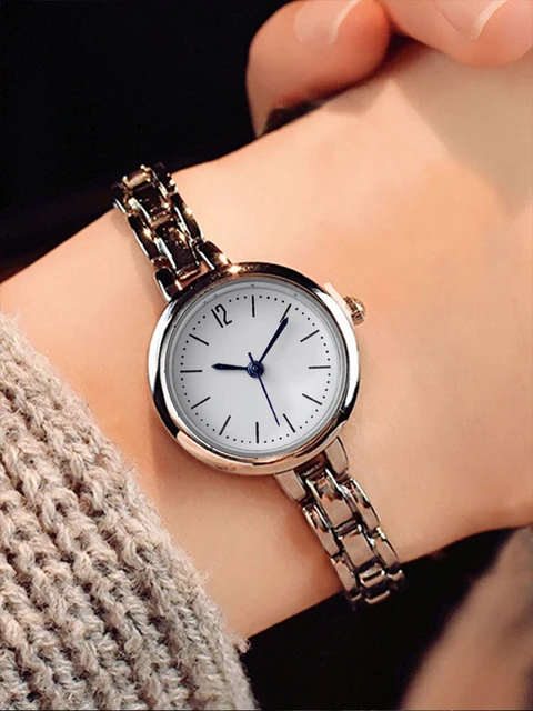 1 reloj de cuarzo de banda de acero plateado pequeño y bonito para mujer a  la moda - AliExpress