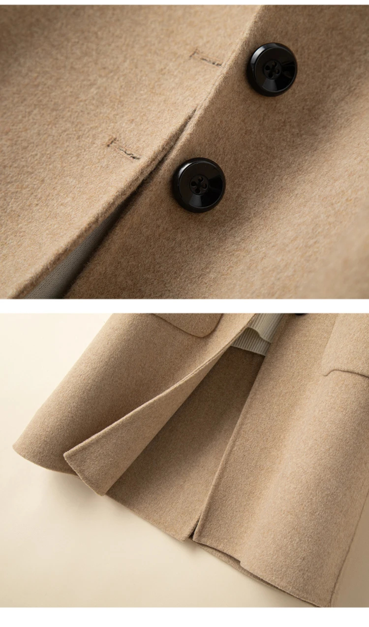 Wende-Kaschmirmantel für Damen, klein, mittellang, hochwertige doppelseitige Baumwolle, Puppenkragen, lockere Version, 100 % Wollmantel – Detail 21