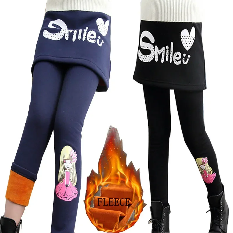 Leggings for Girls Winter Pants Kids Pants Girls Leggings Warm False Two Pieces Fleece Pantskirt Children Divided Skirt Trousers