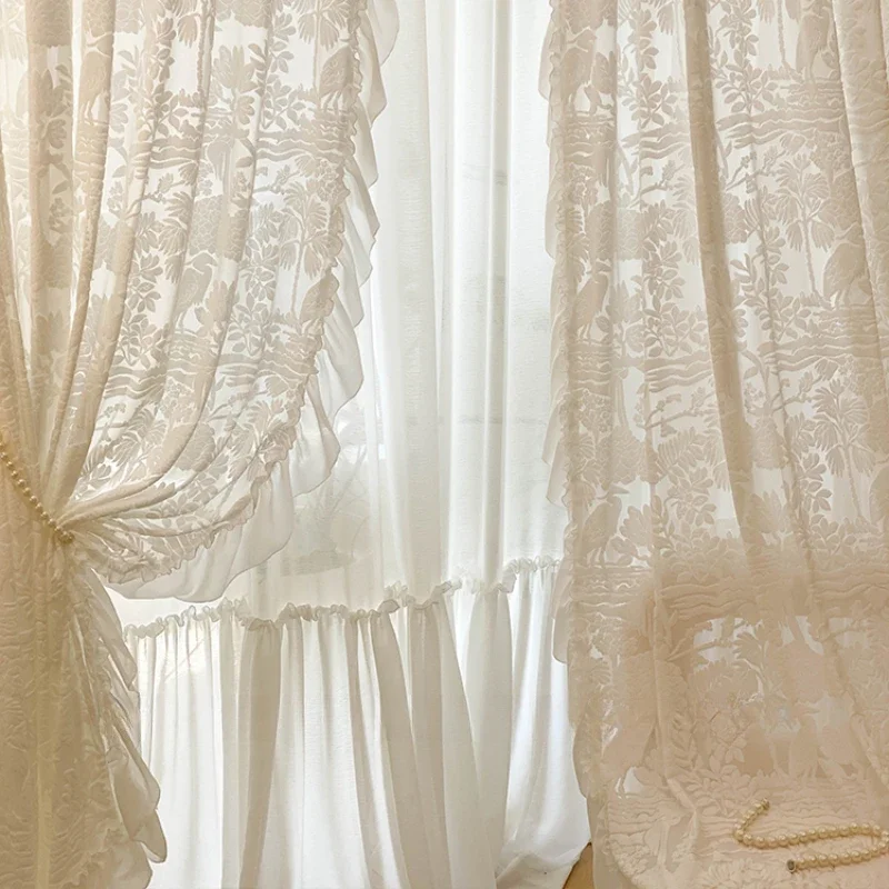 Princess Romantic White Tulle French Embossed Flamingo Sheer Curtains for Living Room Bedroom Dining Blackout Luxury Window 4