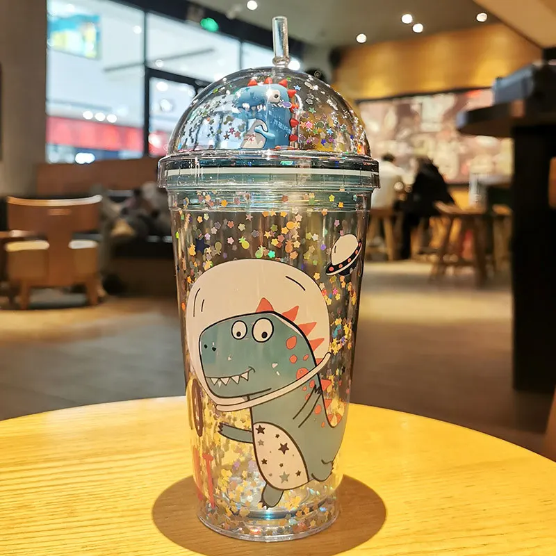 Plastic Dinosaur Cups with Lids & Straws