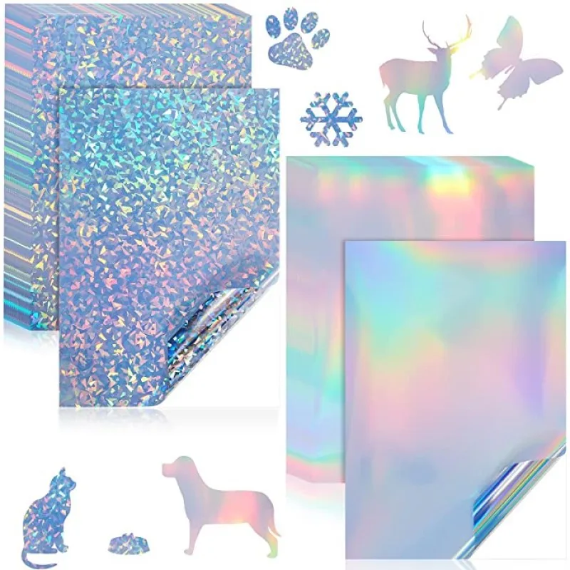 Holographic Sticker Paper Vinyl Sticker Paper for Ink Jet Laser Printer Printable Adhesive Waterproof Dries Quickly 10 Sheets