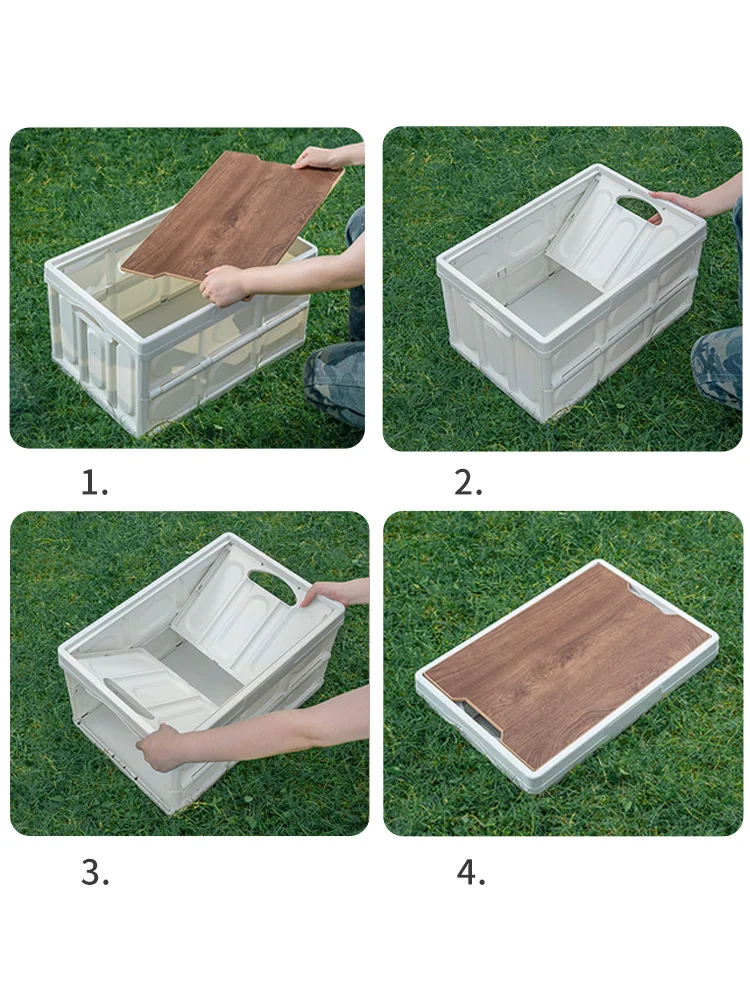 Outdoor folding wooden cover storage box portable camping storage box  Japanese-style large car-mounted with cover classification