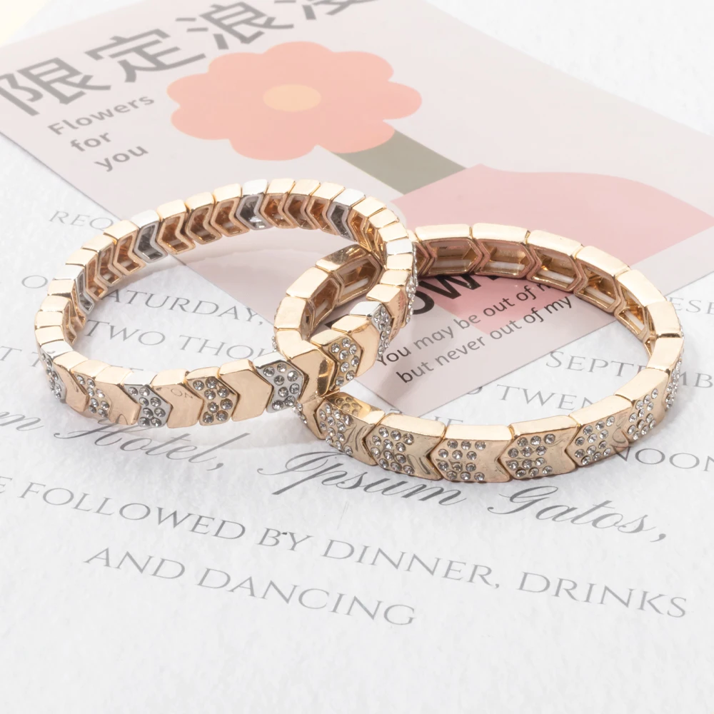 2024 New Fashions Bohemian Enamel Bracelet Gold Color Alloy Muti-Shape Beads Elastic Bangle for Women Jewelry Accessories 4
