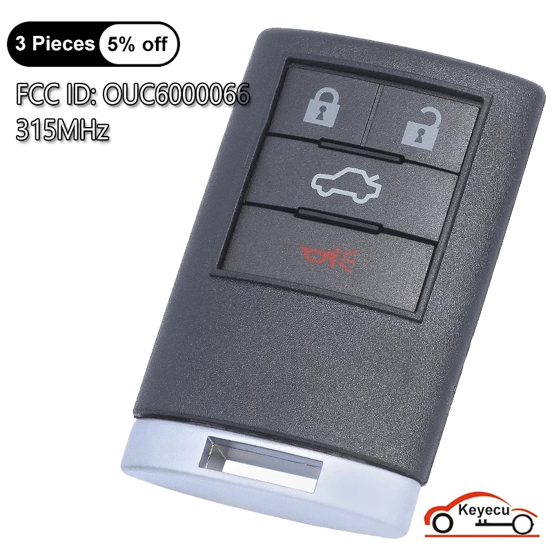 

KEYECU 4 кнопки 315 МГц для Cadillac 2008-2013 CTS 2006-2011 DTS автоматический БЕСКЛЮЧЕВОЙ пульт дистанционного управления брелок FCC ID: OUC6000066