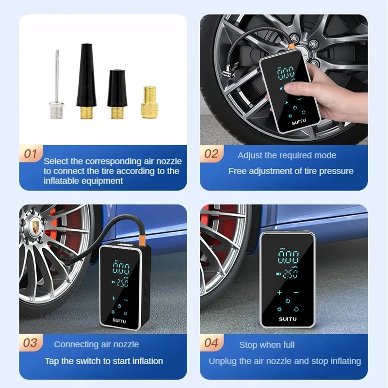 Wireless Air Pump 150psi Touch Screen Portable Electric Tire Inflator For Car Bicycle Motorcycle Mini Air Compressor Injector