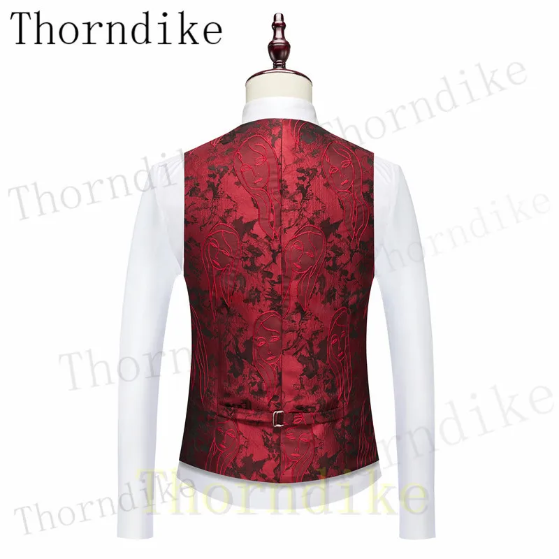 Thorndike Terno Masculino Burgundy Slim Fit Male Floral Formal Wedding Mens Double Breasted Suits Groom Tuxedo Prom Suits