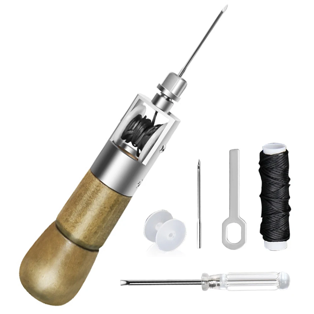 Kit di Strumenti per Cucito a Mano in Pelle e Tela, con Filo Cerato e Punzoni, per Riparazioni Fai-da-te di Artigianato in Pelle e Calzature