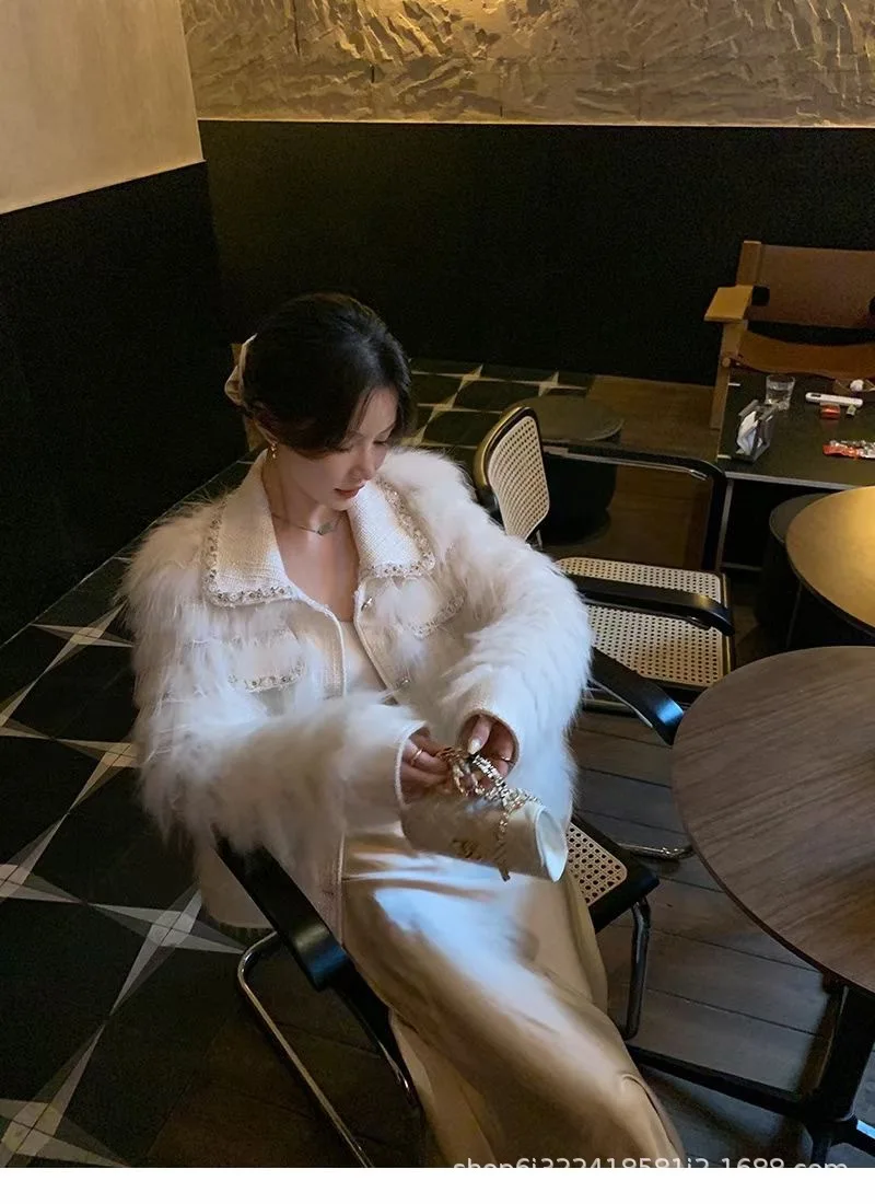Women's Fur Coat 2022 New Haining Slim Slim Tweed Autumn and Winter Fur Coat