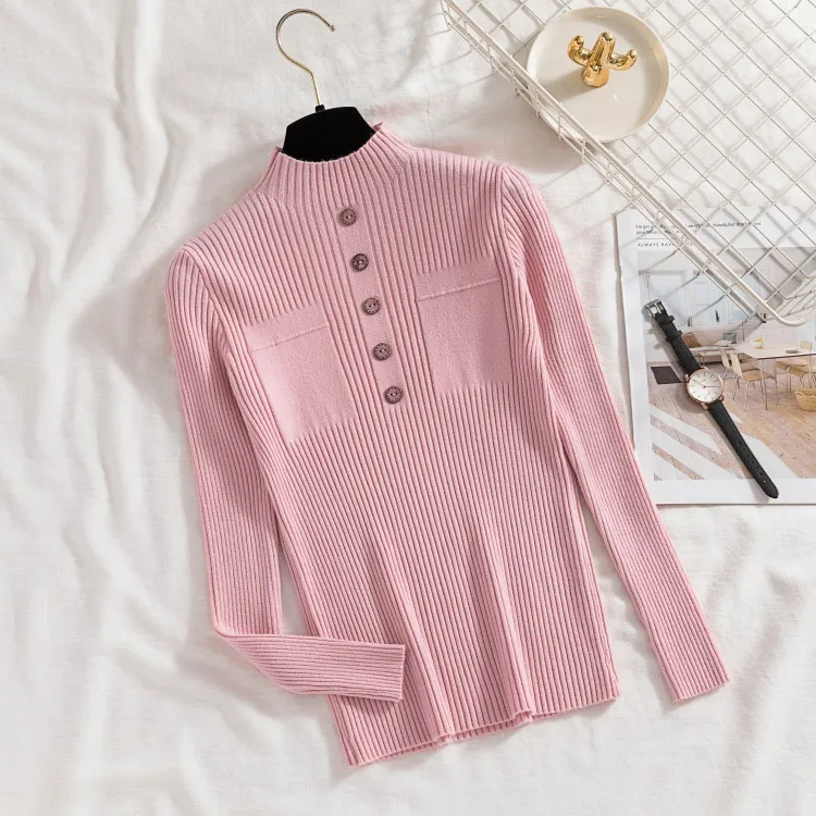 Womens Sweaters 2022 New Fashion Button Turtleneck Sweater Women Soft Knitted Ladies Sweater Winter Tops Pullover Jumpers Ladies vintage sweaters Sweaters
