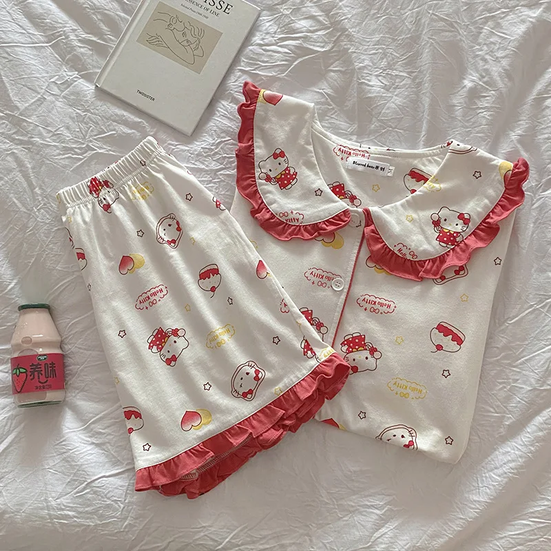 tie dye tracksuit set Hello Kitty cute print two piece suit women new summer loose fashion cartoon short sleeved shorts suit women red lingerie set