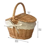 ZK20 Rattan Storage Basket Large Capacity Portable Rustic Picnic Basket with Lid and Handle Fruit Storage Basket 2