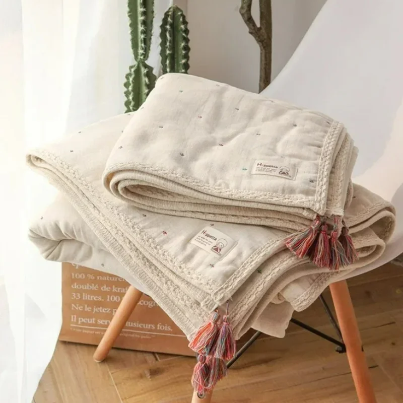 90x110cm Retro Cotton Quilt Baby Blanket Bohemian Japanese Children Air-conditioning Newborn Plain Bedclothes